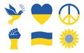 Set of icons symbols of peace in the colors of the flag of Ukraine. The concept of a peaceful and independent life. Royalty Free Stock Photo