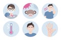 Set icons symptoms infographic of monkeypox virus 2022. Vector flat illustration for medical concept.