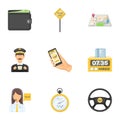 Set of icons about the taxi. A call taxi driver, Parking. Transportation around the city.Taxi icon in set collection on