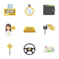 Set of icons about the taxi. A call taxi driver, Parking. Transportation around the city.Taxi icon in set collection on