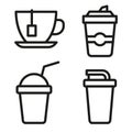 Set of icons for tea and coffee drinks. For coffee, tea, beverages, cafes and delivery services Royalty Free Stock Photo