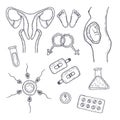 A set of icons on the theme of artificial insemination and pregnancy Royalty Free Stock Photo