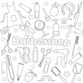 Contour set of icons  on a theme of Barber shop, tools, and accessories of Barber, dark outline on a white background Royalty Free Stock Photo