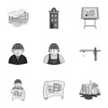 A set of icons on the theme of construction and architects. Builders, architects, and subjects for construction
