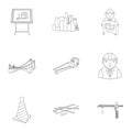 A set of icons on the theme of construction and architects. Builders, architects, and subjects for construction