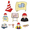 A set of icons on the theme of construction and architects. Builders, architects, and subjects for construction