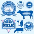 Set of icons on the theme of cow's milk