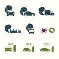 Set of icons on the theme of environmental pollution due to a car. Bus icon with exhaust gases. Exhaust fumes. Environmental Royalty Free Stock Photo