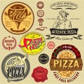 Set of icons on theme a pizza delivery restaurant