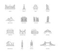 Set of icons on the theme of travel and vacation. Famous international landmarks Royalty Free Stock Photo