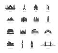 Set of icons on the theme of travel and vacation. Famous international landmarks Royalty Free Stock Photo