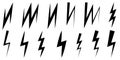 Set icons thunder and lightning, vector symbol z sign zigzag lightning