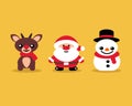 Set of icons to celebrate Christmas Snowman Santa Reindeer beige