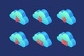 Set of icons on topic of cloud storage: player, download, download, audio, video and mail. Royalty Free Stock Photo