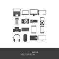 Set icons on the topic of technology in flat style isolated on white background.