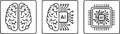 A set of 3 icons. Transformation of intelligence from the human brain to a digital chip with AI Royalty Free Stock Photo