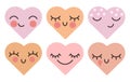 Set of icons for Valentine\'s Day, hearts with different emotions, with eyes. Stickers, emoticons