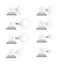 Set of icons with variants of image of aerosol spray from a bottle in different ways