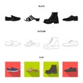 A set of icons on a variety of shoes.Different shoes single icon in black,flat,outline style vector web symbol stock