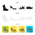 A set of icons on a variety of shoes.Different shoes single icon in black,flat,outline style vector web symbol stock