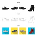 A set of icons on a variety of shoes.Different shoes single icon in black,flat,outline style vector web symbol stock