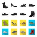 A set of icons on a variety of shoes.Different shoes single icon in black,flet style vector web symbol stock