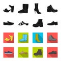 A set of icons on a variety of shoes.Different shoes single icon in black,flet style vector web symbol stock