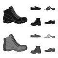 A set of icons on a variety of shoes.Different shoes single icon in black,monochrom style vector web symbol stock