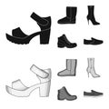 A set of icons on a variety of shoes.Different shoes single icon in black,monochrom style vector web symbol stock