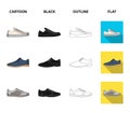 A set of icons on a variety of shoes.Different shoes single icon in cartoon,black,outline,flat style vector web symbol