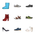 A set of icons on a variety of shoes.Different shoes single icon in cartoon style vector symbol stock illustration. Royalty Free Stock Photo