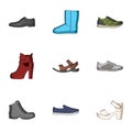 A set of icons on a variety of shoes.Different shoes single icon in cartoon style vector symbol stock illustration. Royalty Free Stock Photo