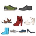 A set of icons on a variety of shoes.Different shoes single icon in cartoon style vector symbol stock illustration. Royalty Free Stock Photo