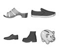 A set of icons on a variety of shoes.Different shoes single icon in monochrome style vector web symbol stock