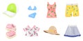 Set of icons vector illustration of colorful beachwear isolated on a white background. Vector EPS 10 Royalty Free Stock Photo