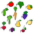 Set of icons vegetables and fruits