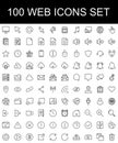set of 100 icons for web. microphone, profile, mail, software, search, user, cyberspace, buttons, contact, interface