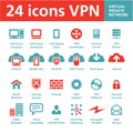 24 Vector Icons VPN (Virtual Private Network) Royalty Free Stock Photo