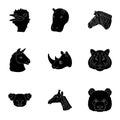 A set of icons of wild animals. Predatory and peaceful wild animals.Realistic animal icon in set collection on black