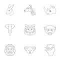 A set of icons of wild animals. Predatory and peaceful wild animals.Realistic animal icon in set collection on outline