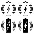 Set icons wireless battery charging, vector Qi standard wireless power transmission for battery