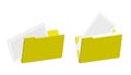 Set of icons of yellow open folders for documents. Empty filled. Remove the paper sheet from the folder. Isolated vector on white Royalty Free Stock Photo