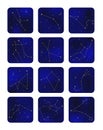 A set of icons of the zodiac constellations.Vector illustration of the starry sky