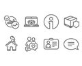 Id card, Statistics and Delivery insurance icons. Dating chat, Online delivery and Chat signs.