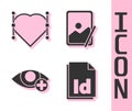Set ID File document, Heart with Bezier curve, Red eye effect and Graphic tablet icon. Vector