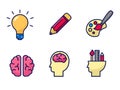 Set of idea and creativity icons with colorful designs