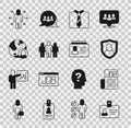 Set Identification badge, Search job, User protection, Tie, Project team base, Globe and people, Multitasking manager