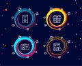 Identification card, Upload file and Gift box icons. Internet report sign.