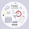 Set if items for time management concept planning, organization, working time
