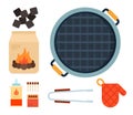 Set of ignition and utensils for barbecue flat isolated
